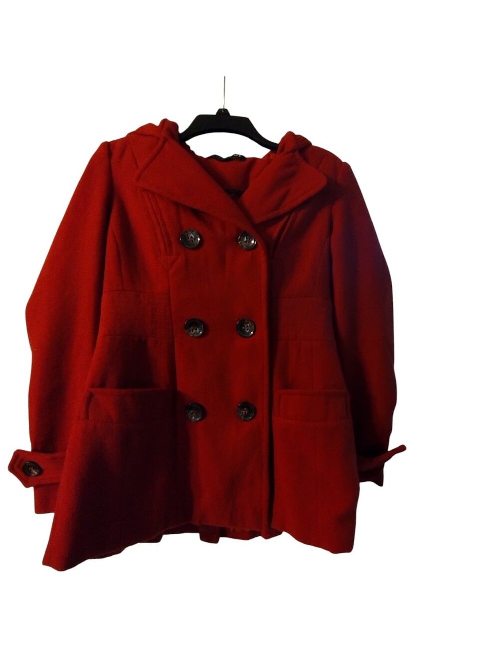 GUC Forever 21 Women's Rust/Burnt Orange Double-Breasted Peacoat Jacket Hood